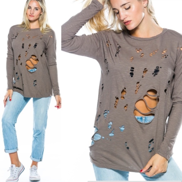 . Tops - LAST 1DISTRESSED LONG SLEEVED TOP